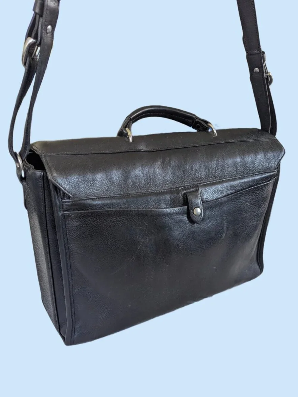 Glaser Designs San Francisco Hand Burnished Black Marbled Leather Flapover Bag